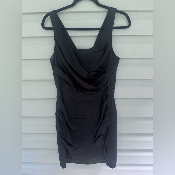 Express Design Studio silk black ruched mini dress with back zipper size 10 - Picture 1 of 9